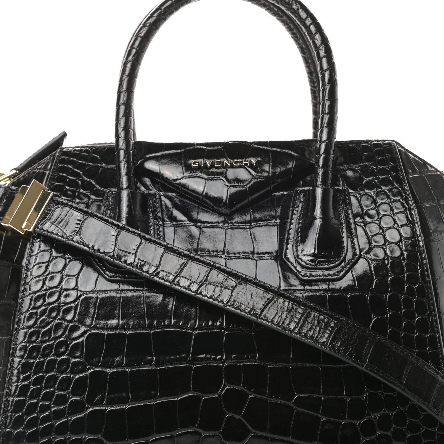 Givenchy Calfskin Crocodile Embossed Small Antigona Black 8 of 10