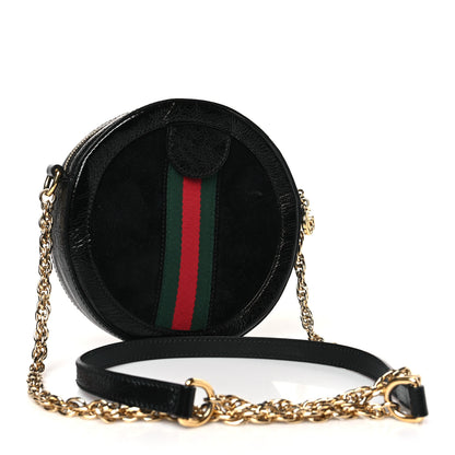 Gucci Suede Patent Web Mini Ophidia Round Shoulder Bag Black 3 of 9