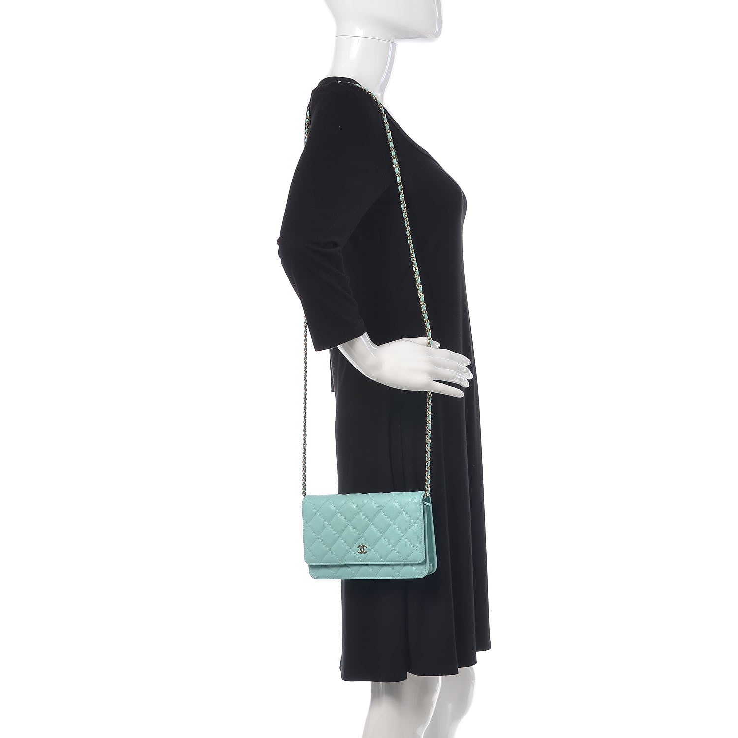 Chanel Caviar Quilted Wallet On Chain WOC Light Blue 2 of 9