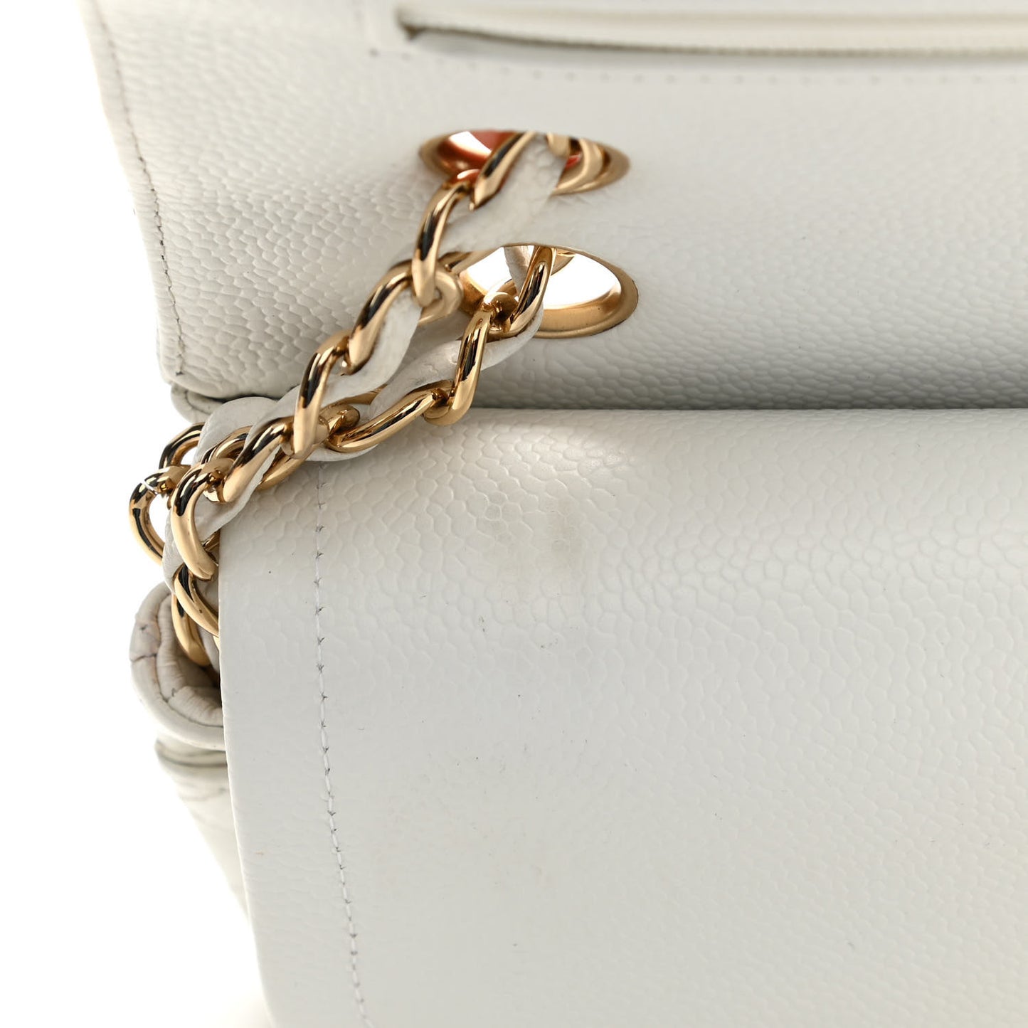 Caviar Quilted Medium Double Flap White