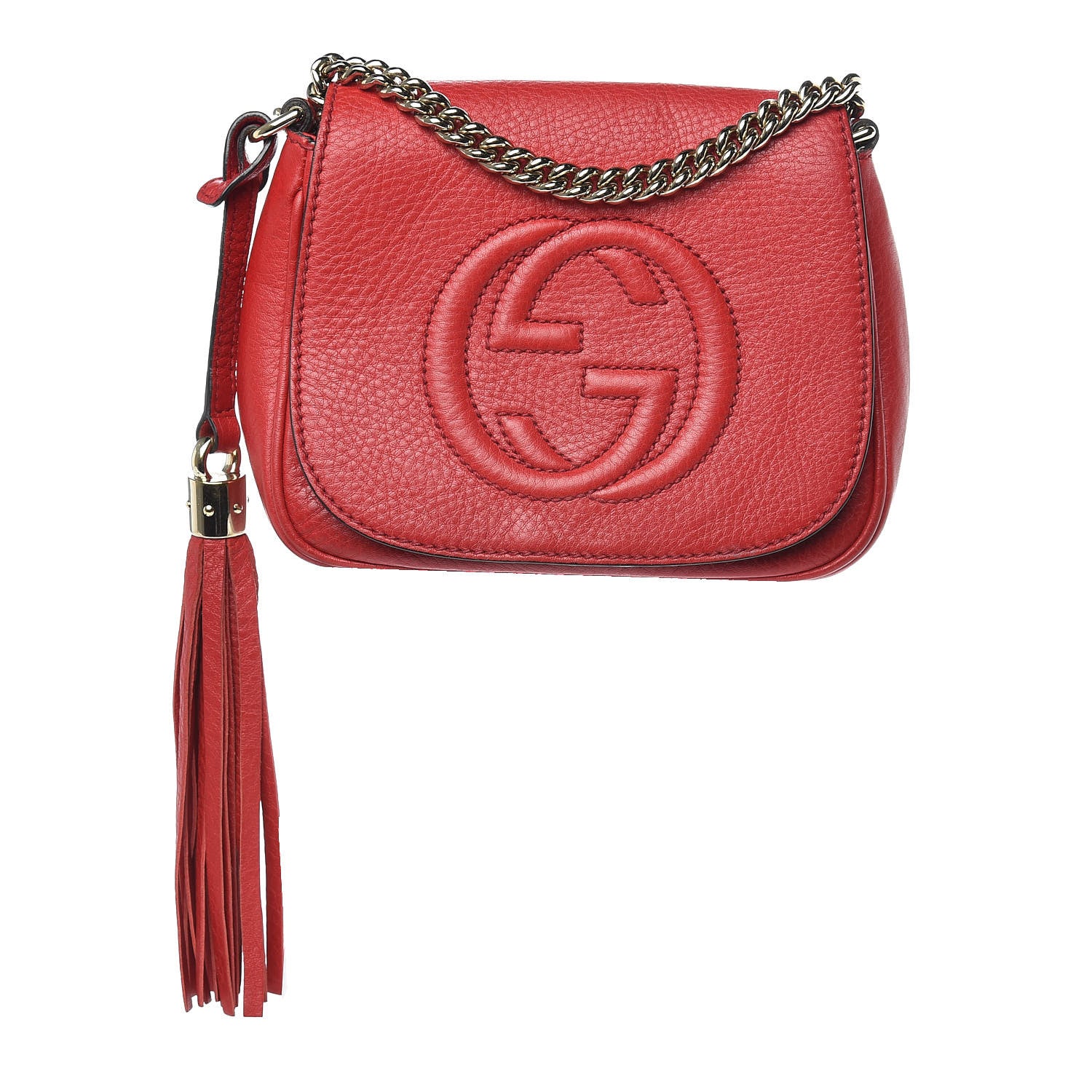 Gucci Pebbled Calfskin Small Soho Flap Crossbody Red 2 of 10