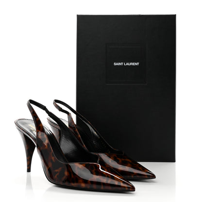 Saint Laurent Patent Kiki Tortoise Slingback 85 Pumps 38 Black 9 of 9