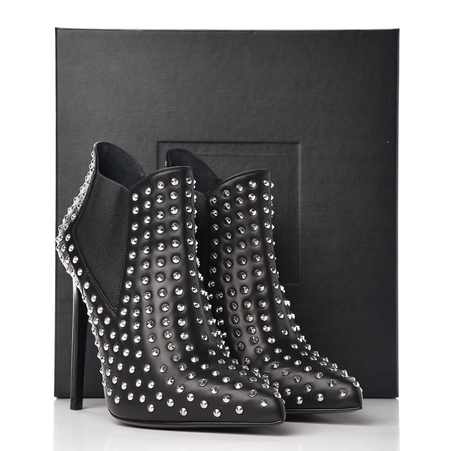 Calfskin Studded Ankle Booties Black