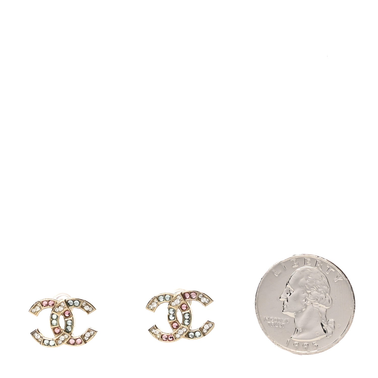 Chanel Crystal CC Earrings Gold Multicolor 2 of 5