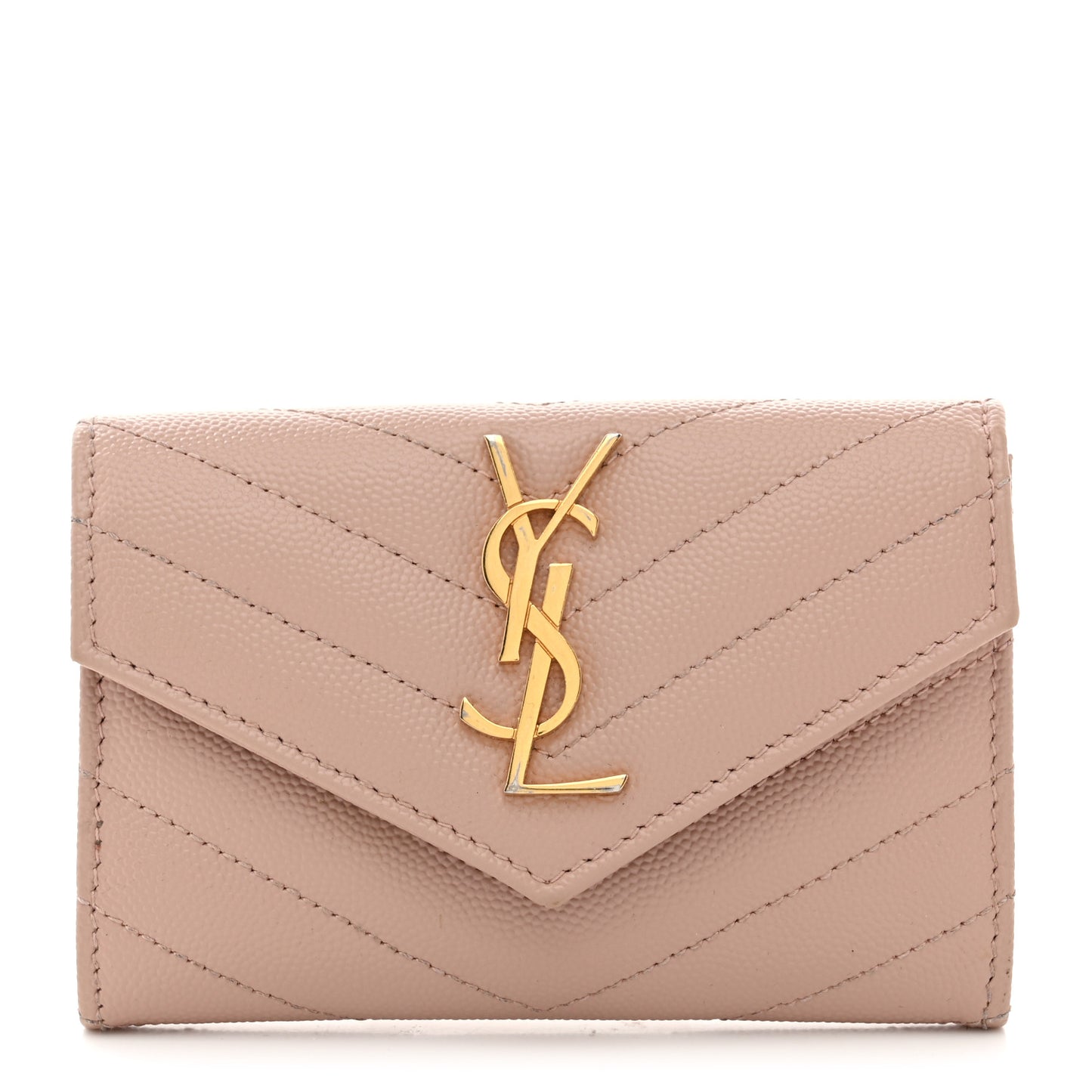 Grain De Poudre Matelasse Chevron Small Monogram Envelope Wallet Pale Pink