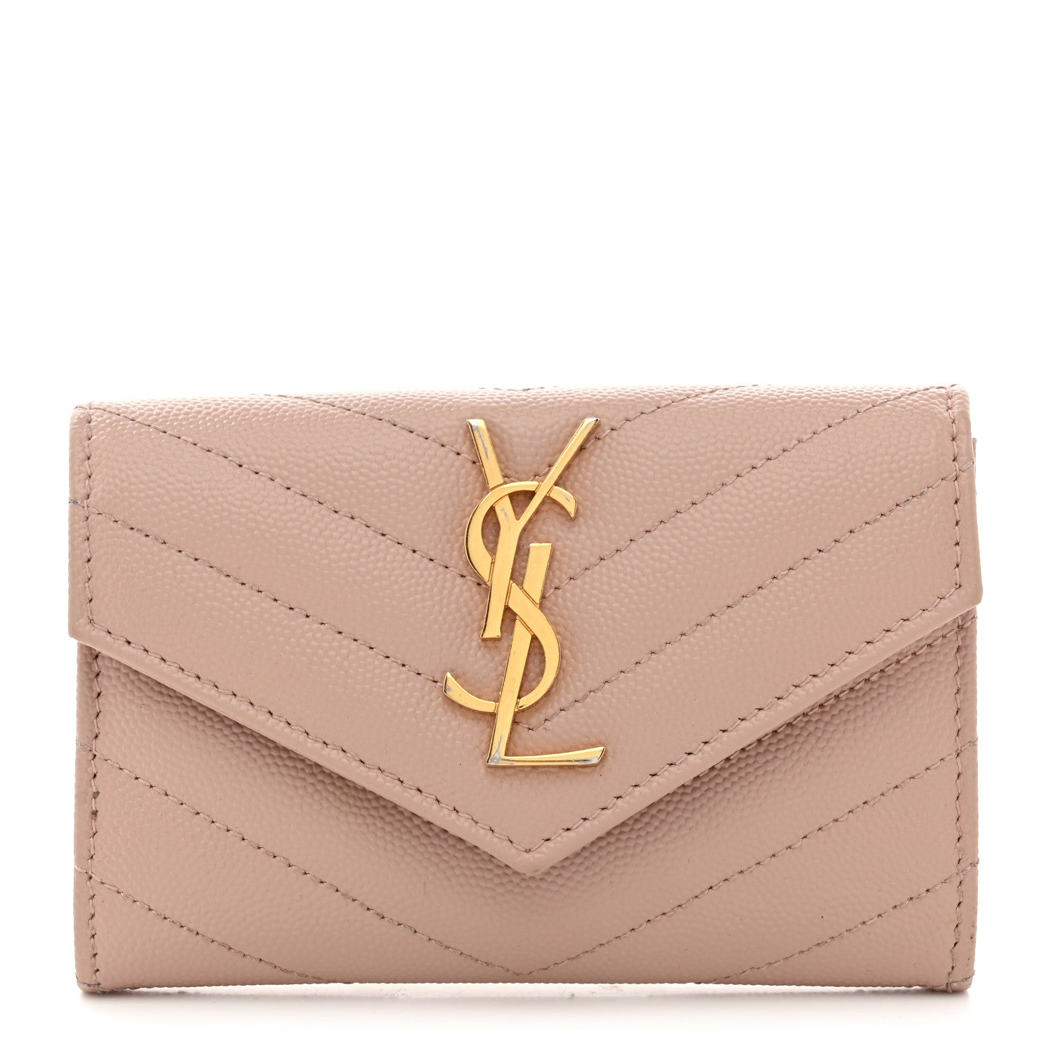 Saint Laurent Grain De Poudre Matelasse Chevron Small Monogram Envelope Wallet Pale Pink 1 of 8