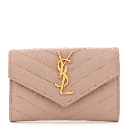 Saint Laurent Grain De Poudre Matelasse Chevron Small Monogram Envelope Wallet Pale Pink 1 of 8