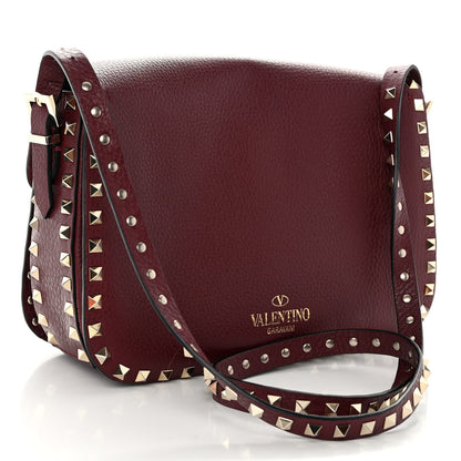 Valentino Garavani Pebbled Calfskin Medium Rockstud Flap Saddle Bag Rubino 3 of 10