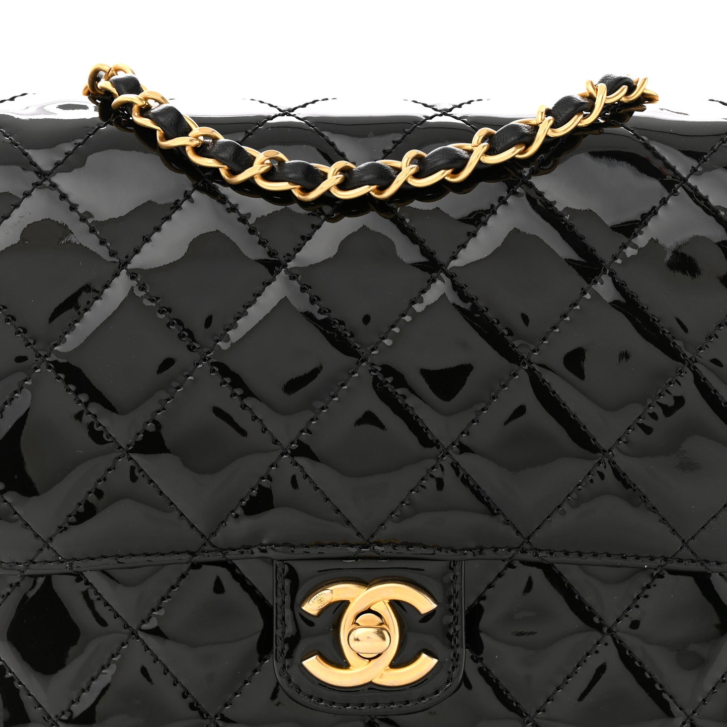 Patent Quilted Small Flap Black