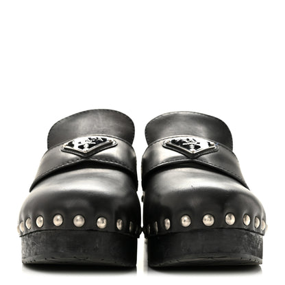 Prada Natural Calfskin Metal Triangle Logo 45mm Clogs 36 Black 3 of 9