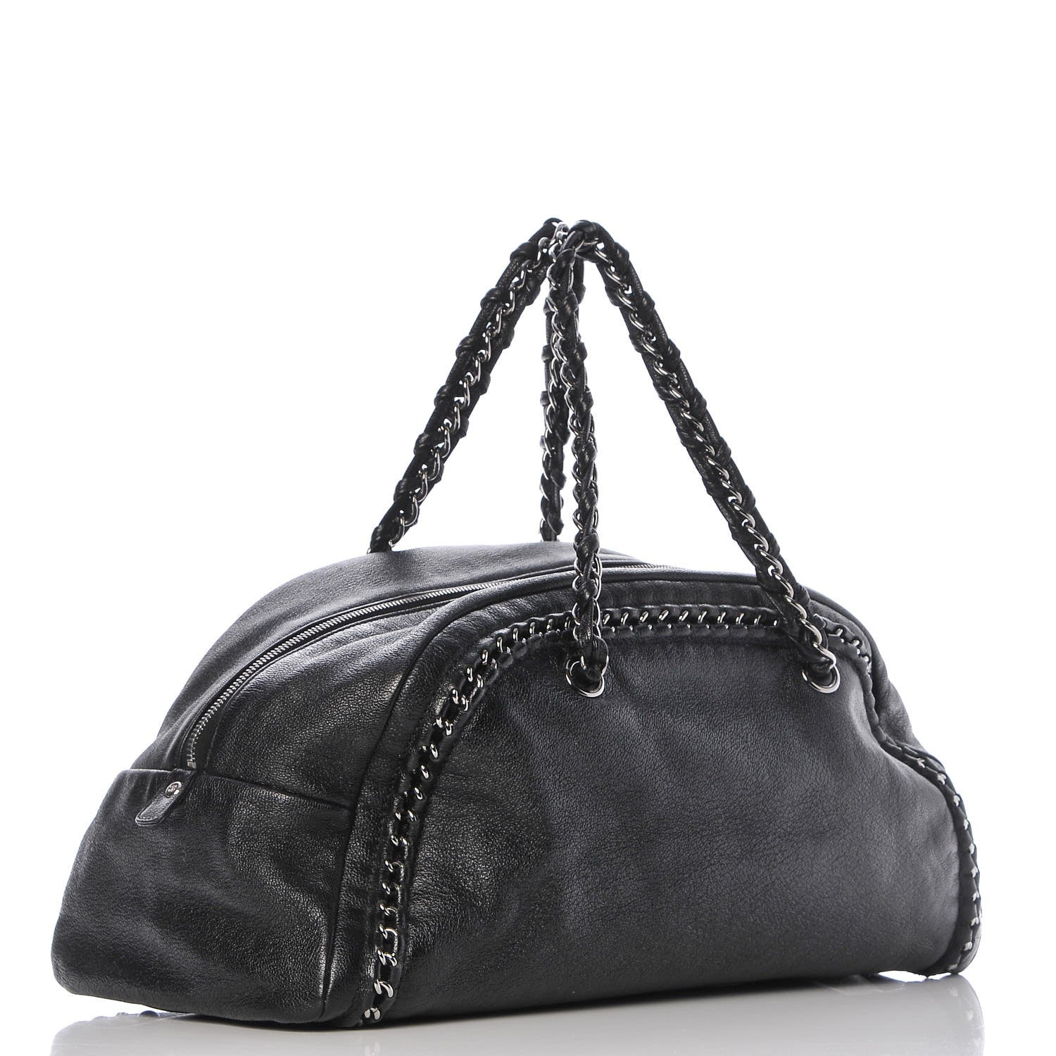 Chanel Metallic Goatskin Large Luxe Ligne Bowler Black 3 of 8