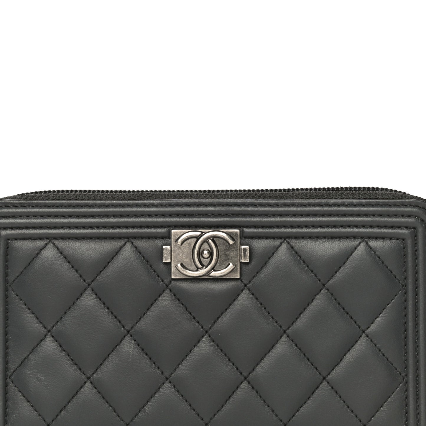Lambskin Quilted Boy Zip Around Wallet Dark Grey