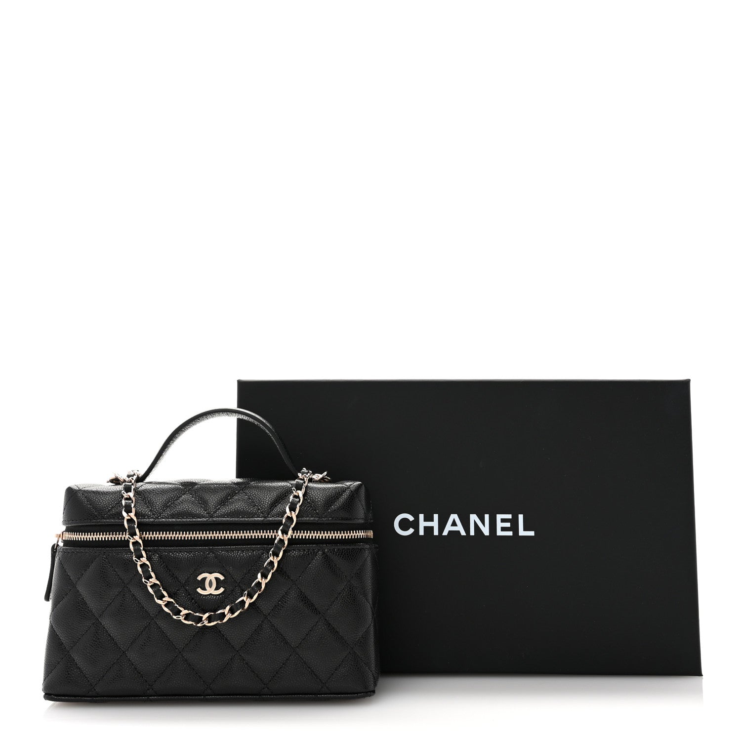 Chanel Caviar Quilted Top Handle Slim Vanity With Chain Black 10 of 10