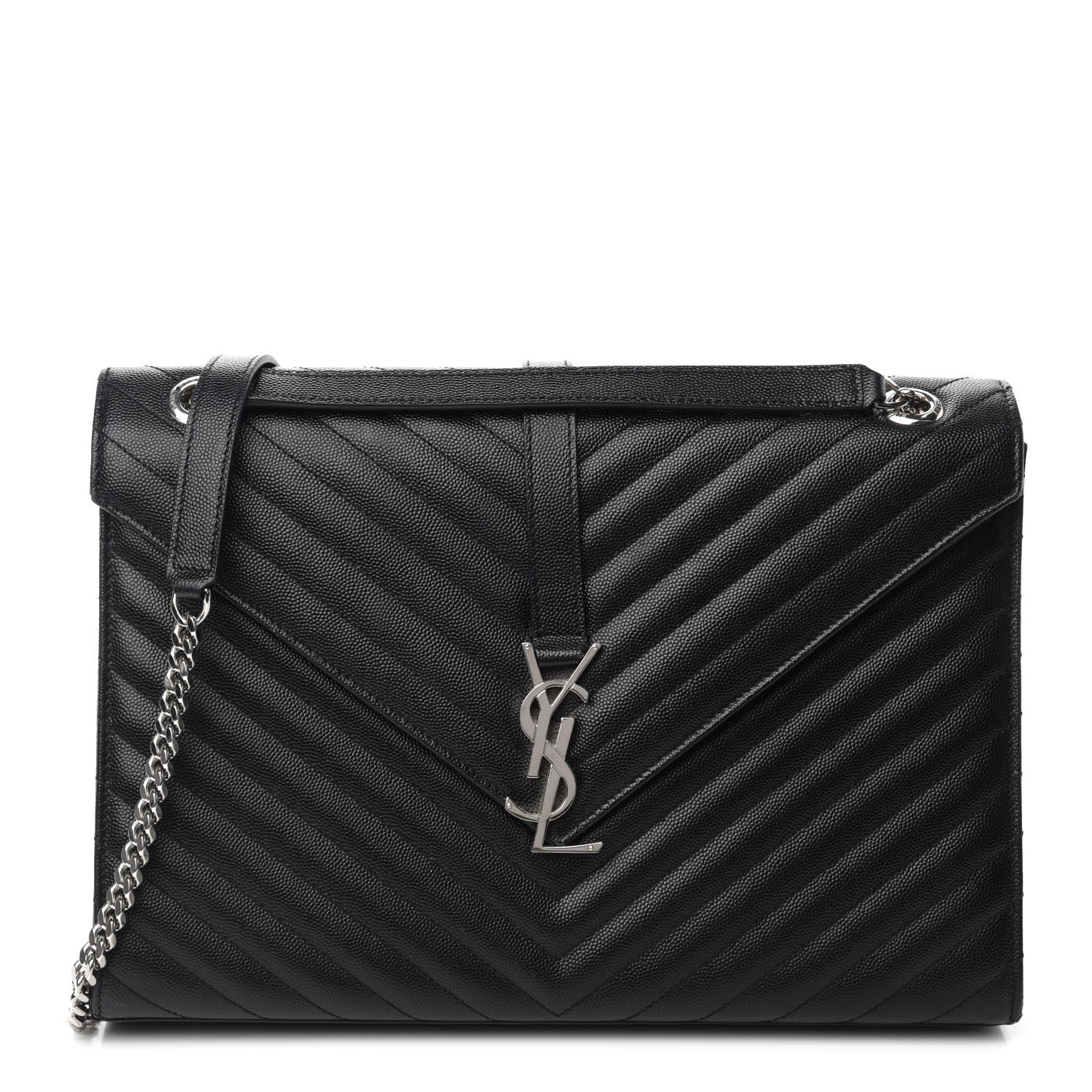 Saint Laurent Grain De Poudre Matelasse Chevron Large Monogram Satchel Black 1 of 11
