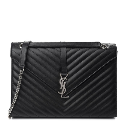 Saint Laurent Grain De Poudre Matelasse Chevron Large Monogram Satchel Black 1 of 11