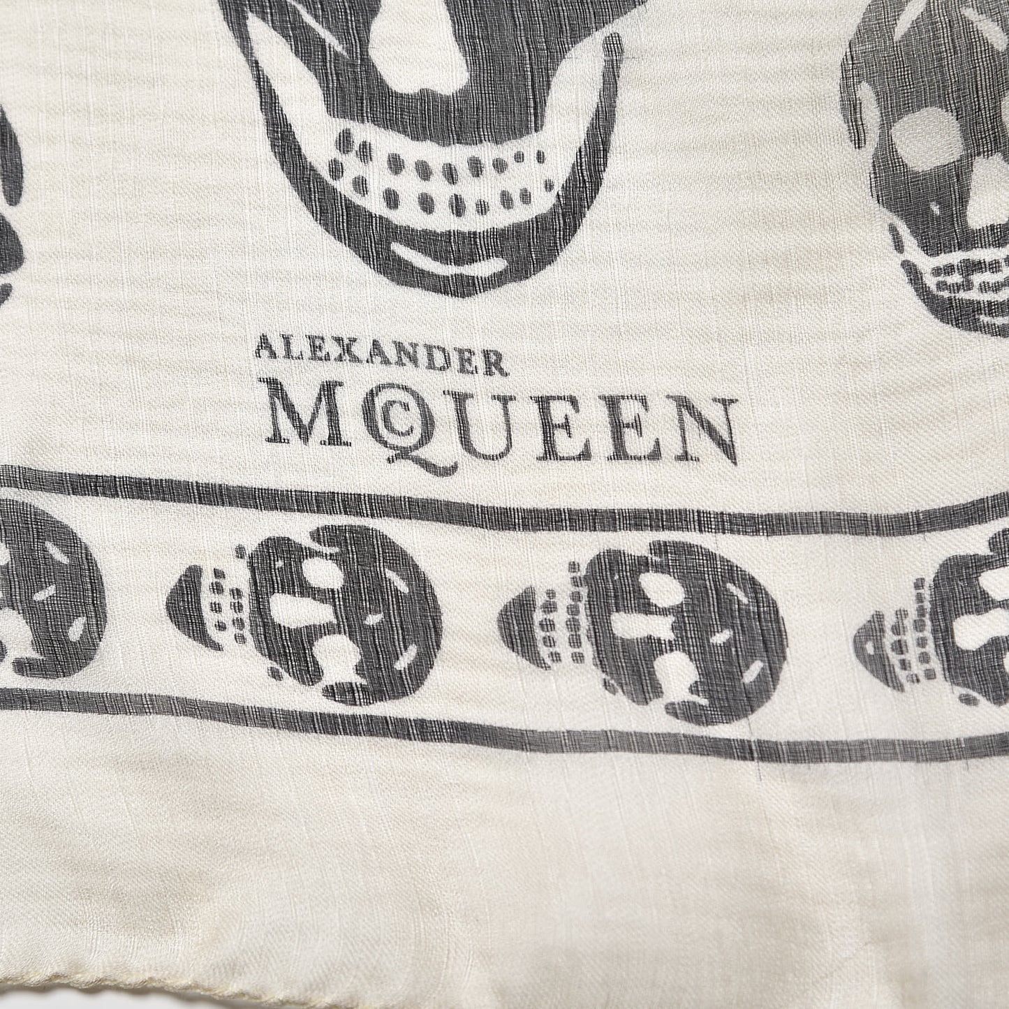 Silk Chiffon Skull Scarf Ivory Black