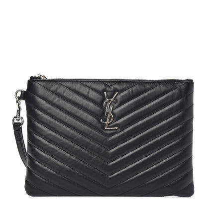 Saint Laurent Calfskin Matelasse Chevron Monogram A5 Wristlet Black 1 of 9