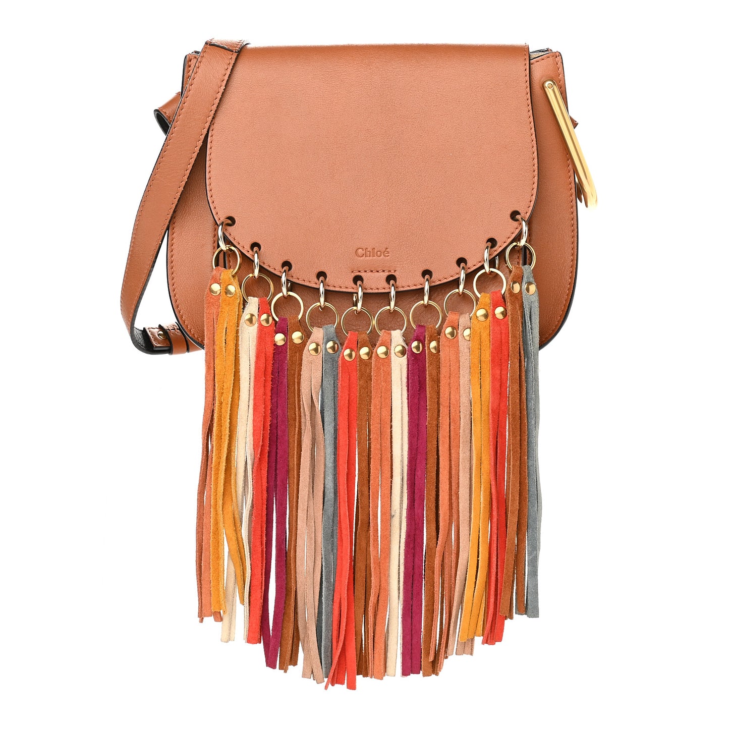 Calfskin Small Hudson Fringe Shoulder Bag Caramel
