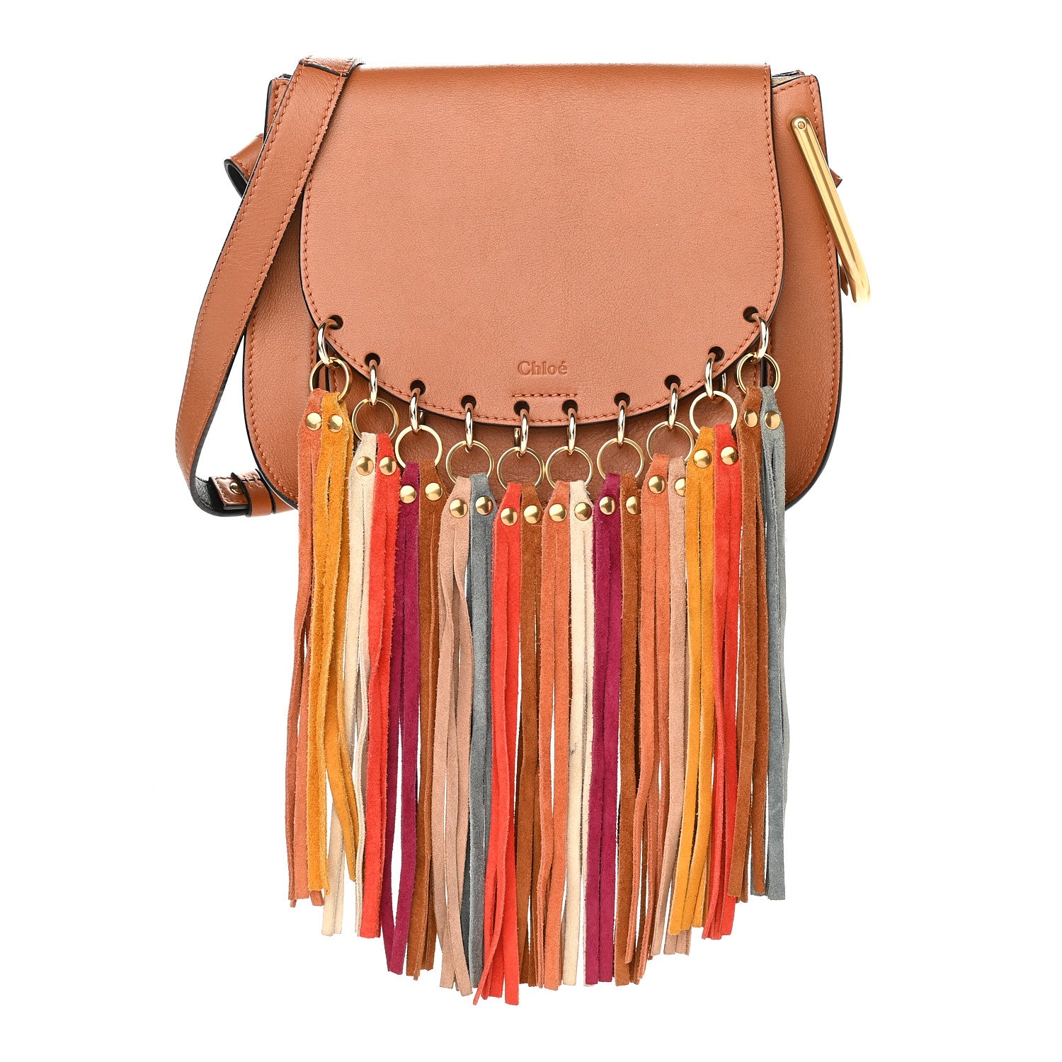 Chloe Calfskin Small Hudson Fringe Shoulder Bag Caramel 1 of 9