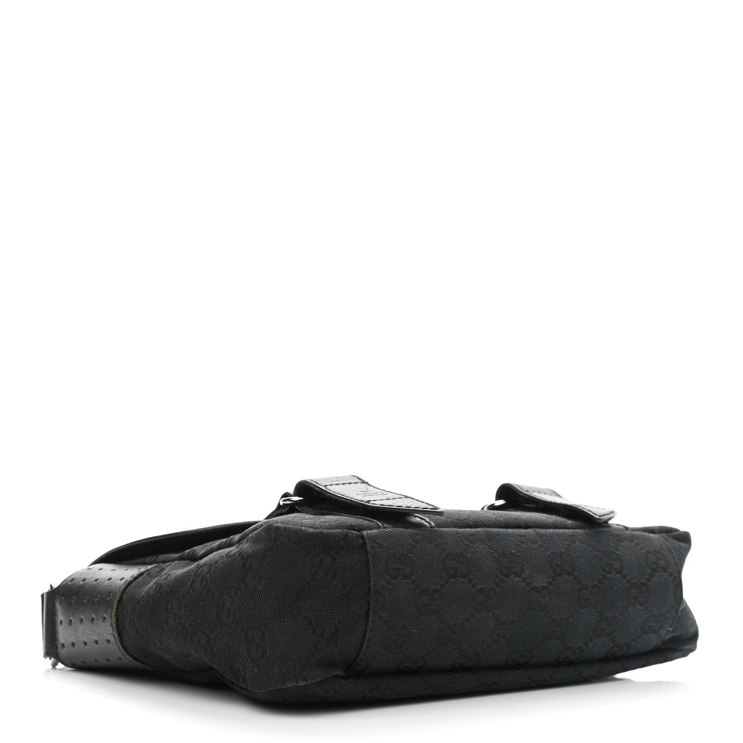 Gucci Monogram Small Double Buckle Flap Messenger Bag Black 4 of 16