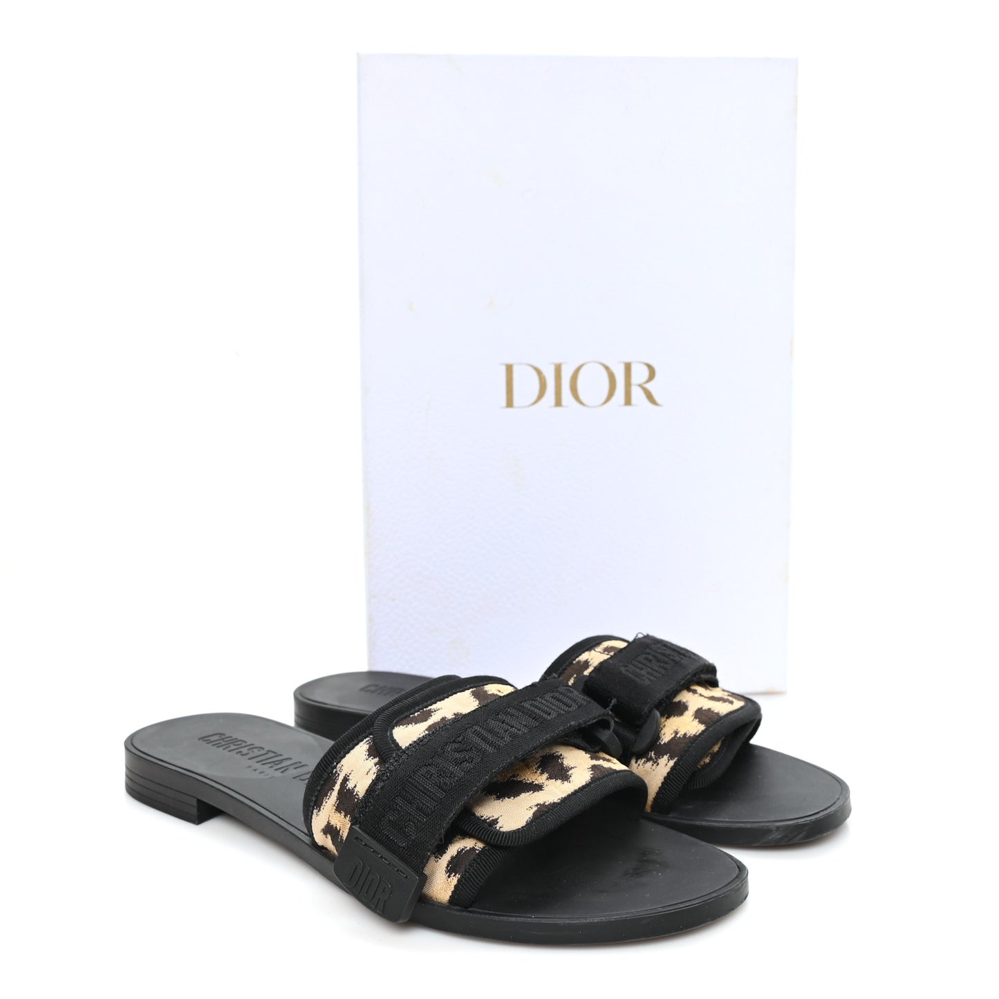 Technical Stretch Fabric Leopard Dio(r)evolution Slide Sandals 39 Black Natural