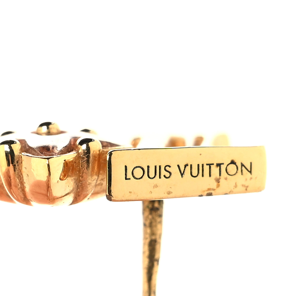 Louis Vuitton Metal Crystal Loulougram Monogram Flowers Earrings Gold 4 of 5