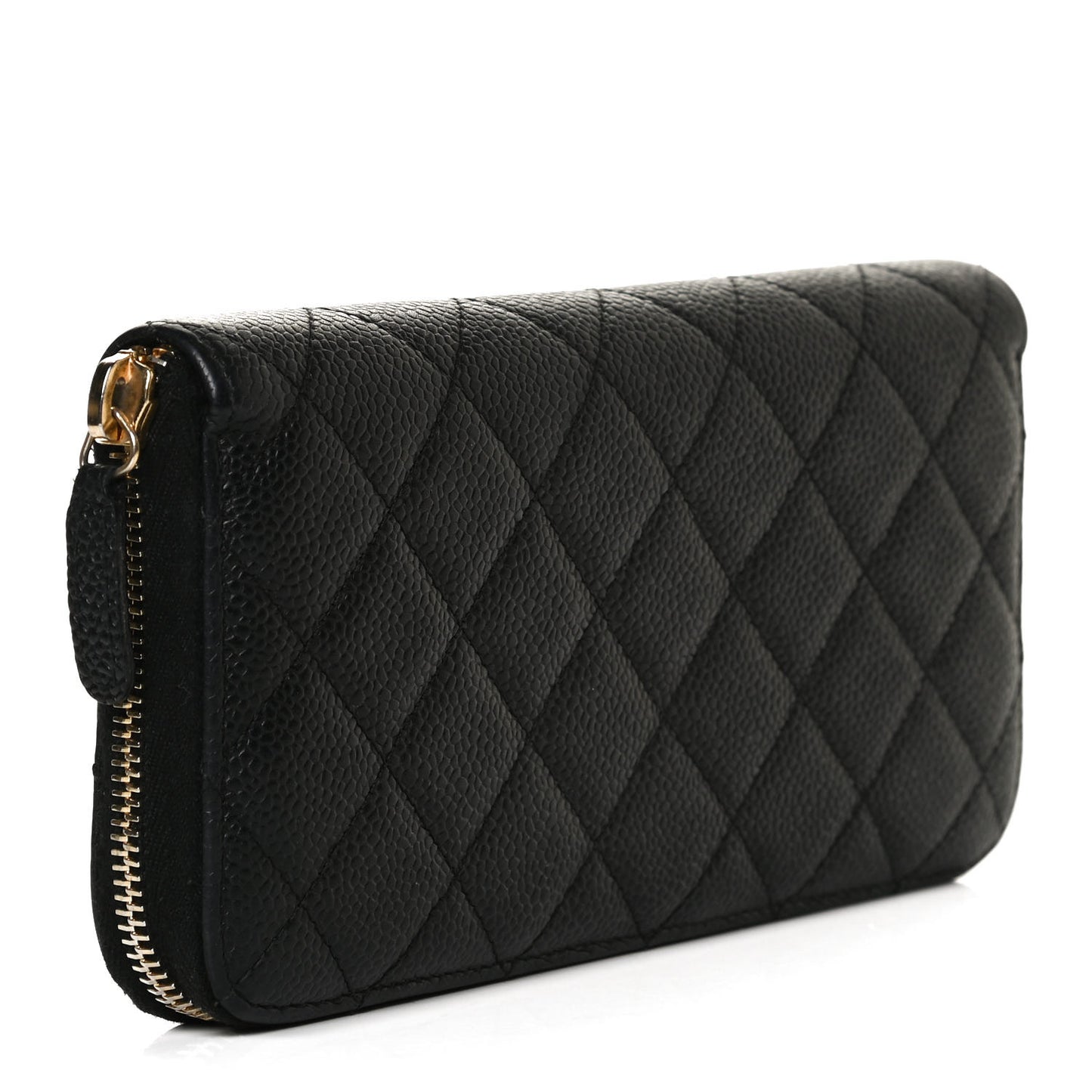 Caviar Quilted Large Gusset Zip Around Wallet Black