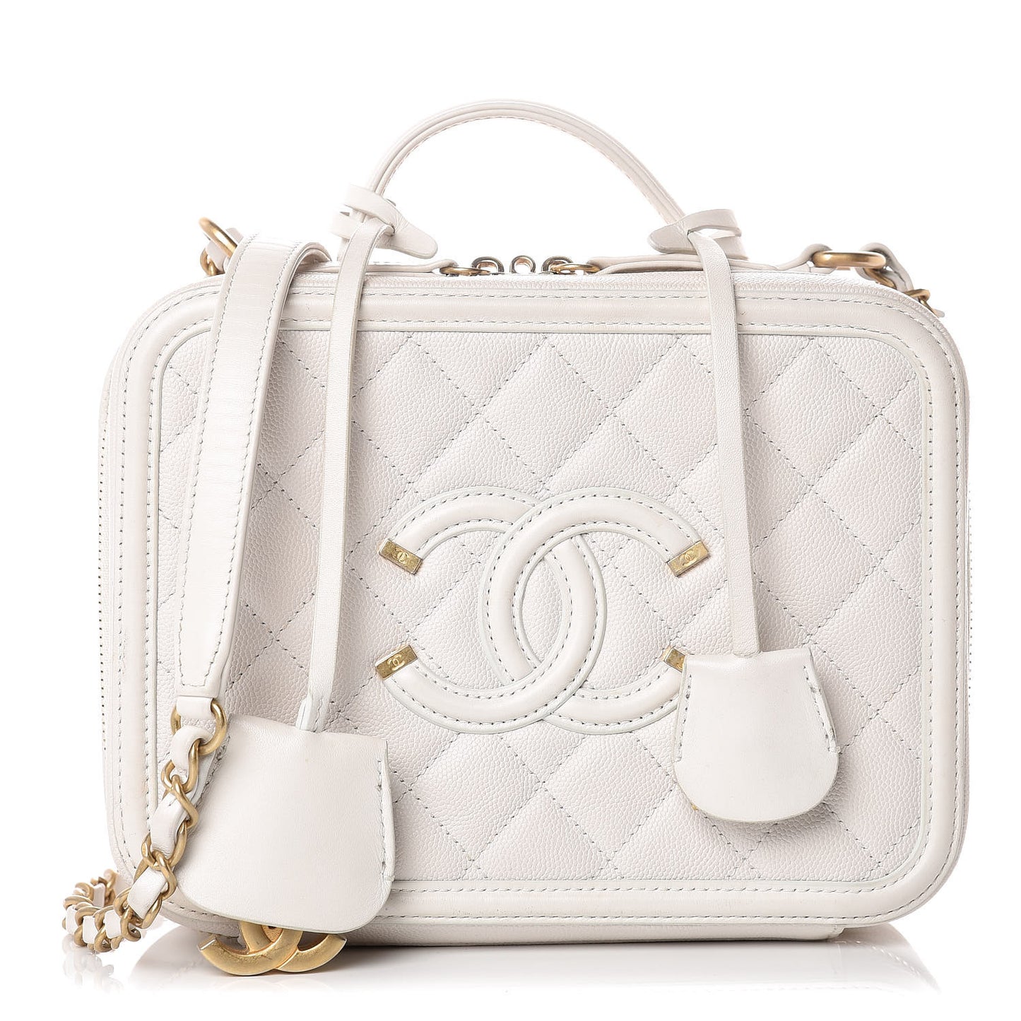 Caviar Quilted Medium CC Filigree Vanity Case White