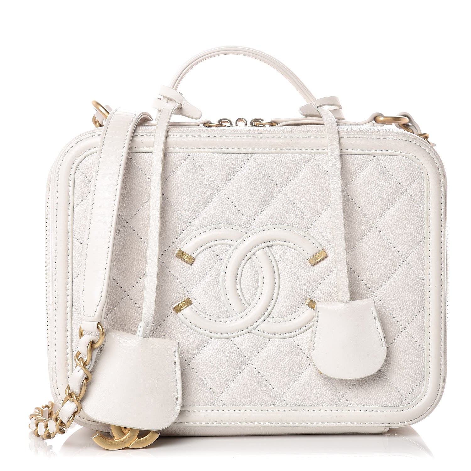 Chanel Caviar Quilted Medium CC Filigree Vanity Case White 1 of 13