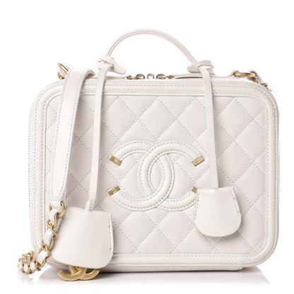 Chanel Caviar Quilted Medium CC Filigree Vanity Case White 1 of 13