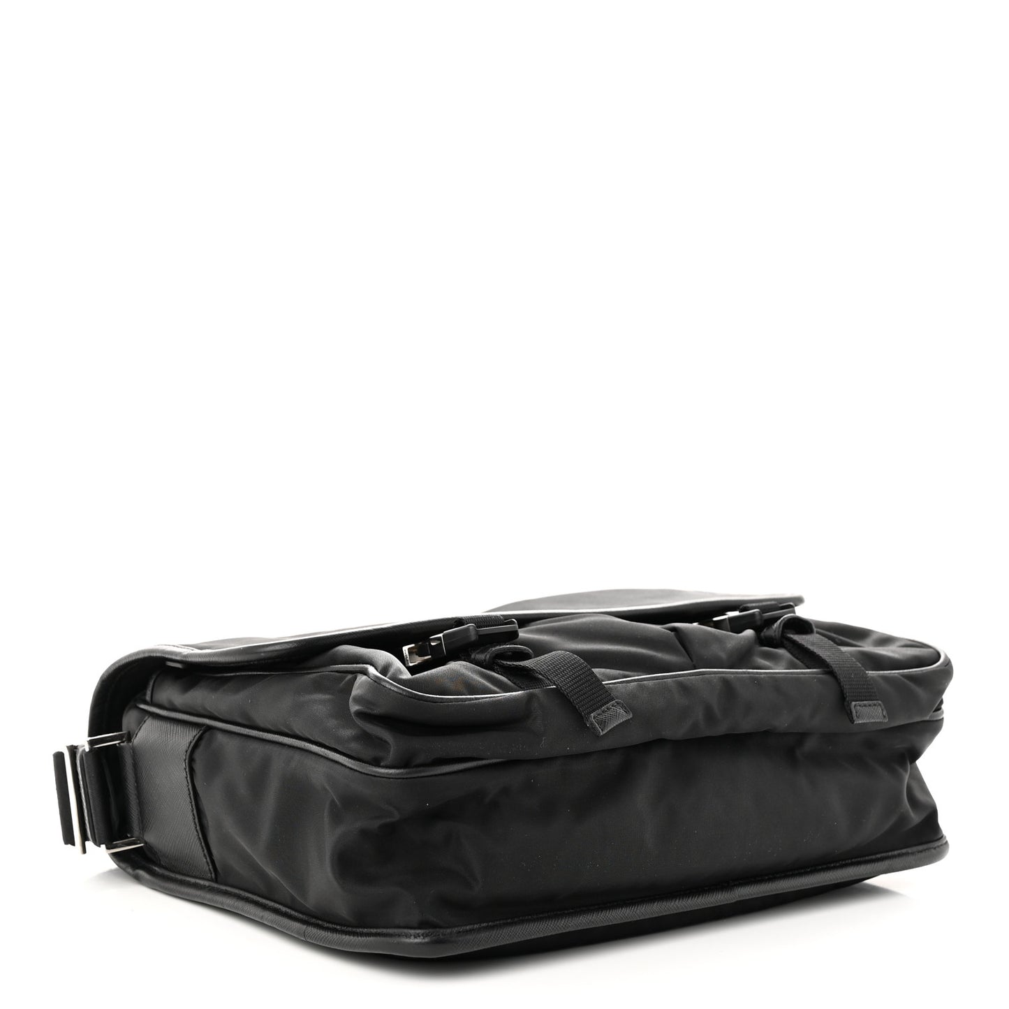 Tessuto Nylon Saffiano Large Double Snap Buckle Messenger Bag Black