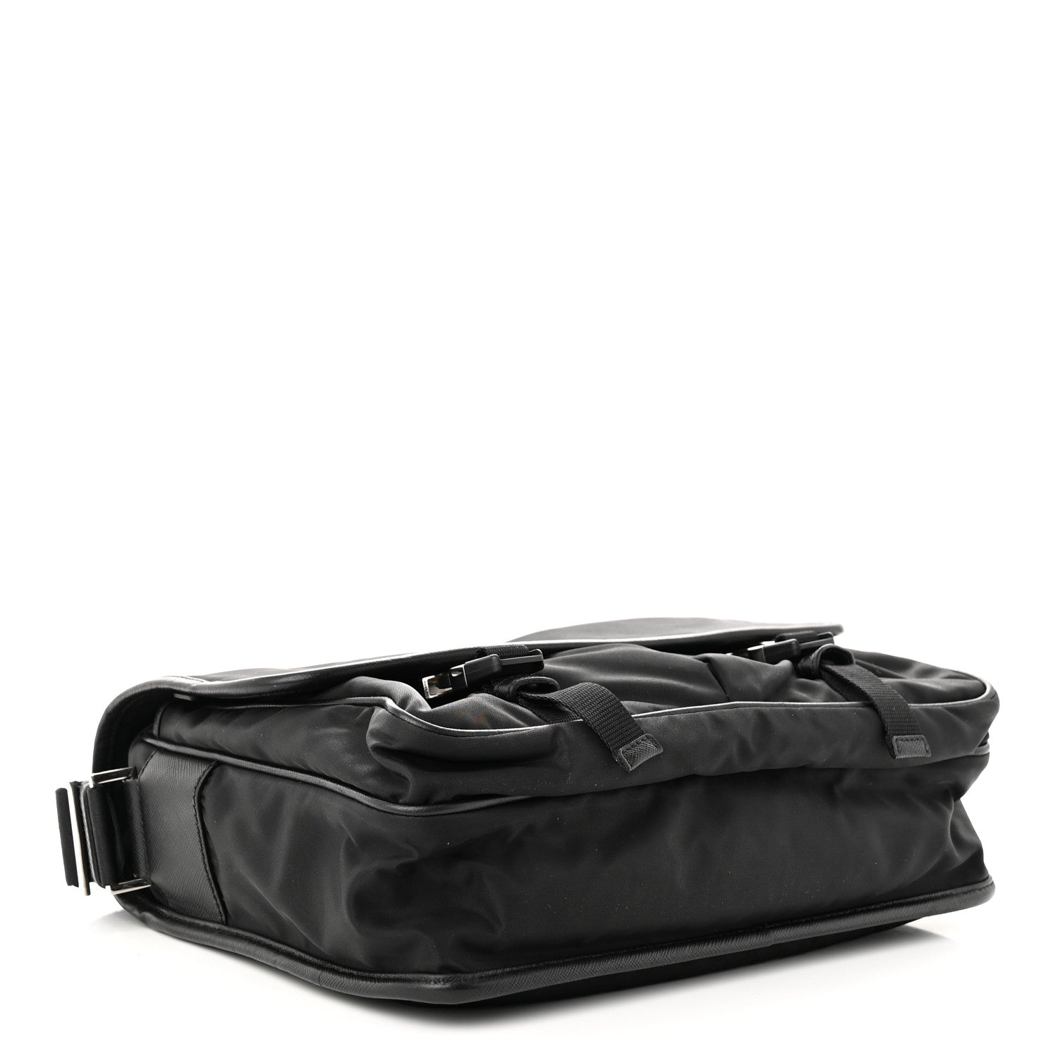 Prada Tessuto Nylon Saffiano Large Double Snap Buckle Messenger Bag Black 4 of 11
