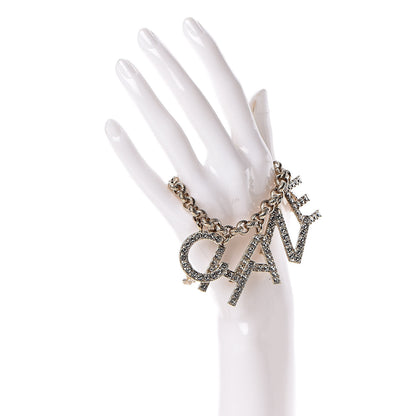 Chanel Metal Crystal Cha-Nel Logo Charm Bracelet Gold 2 of 5