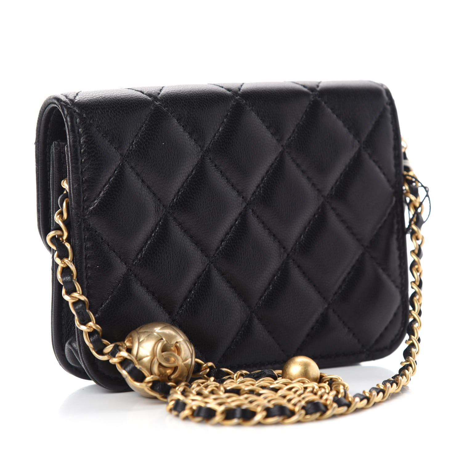 Chanel Lambskin Quilted Pearl Crush Clutch With Chain Black 3 of 12