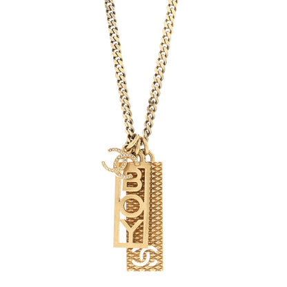 Chanel Metal Crystal CC Boy Pendant Long Necklace Gold 4 of 6