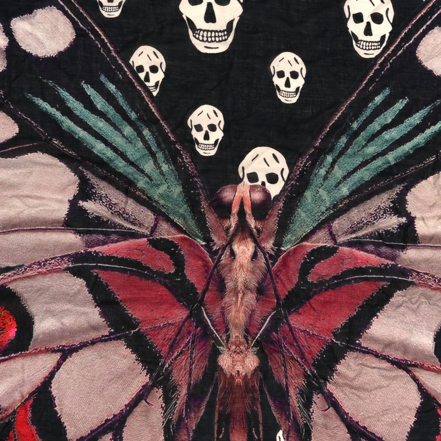 Alexander McQueen Silk Chiffon Skull Butterfly Scarf Black Multicolor 3 of 3