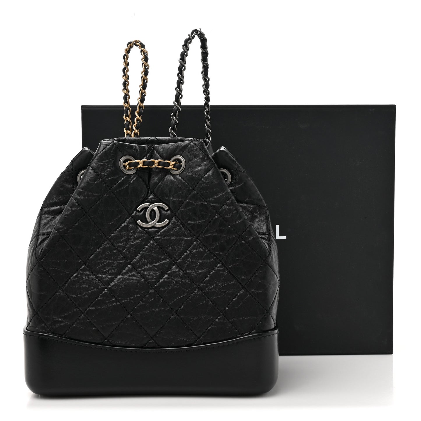 Aged Calfskin Quilted Small Gabrielle Backpack Black