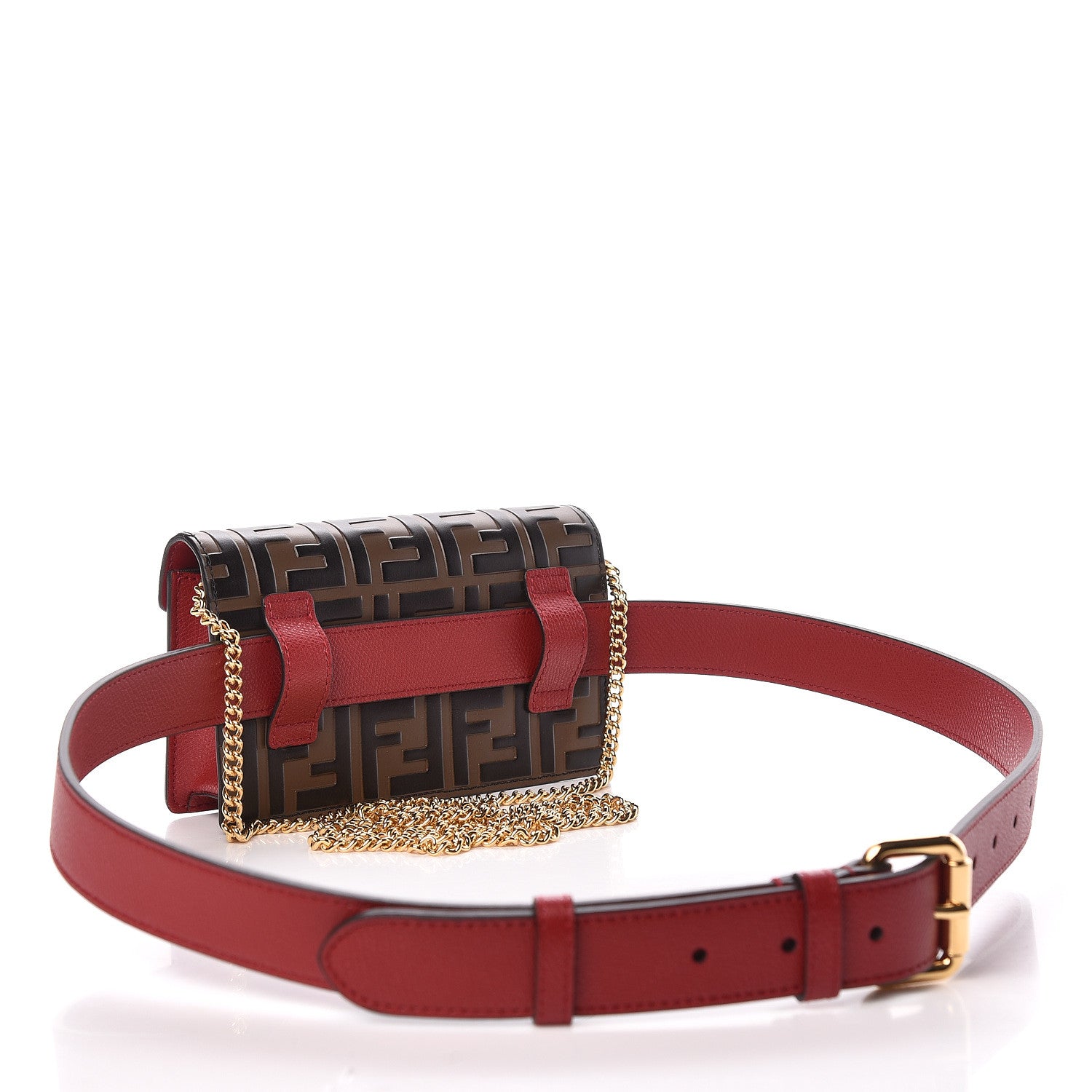 Fendi Vitello Cruise F is Fendi Bi-Color FF 1974 Embossed Envelope Belt Bag Maya Black Fragola 3 of 10