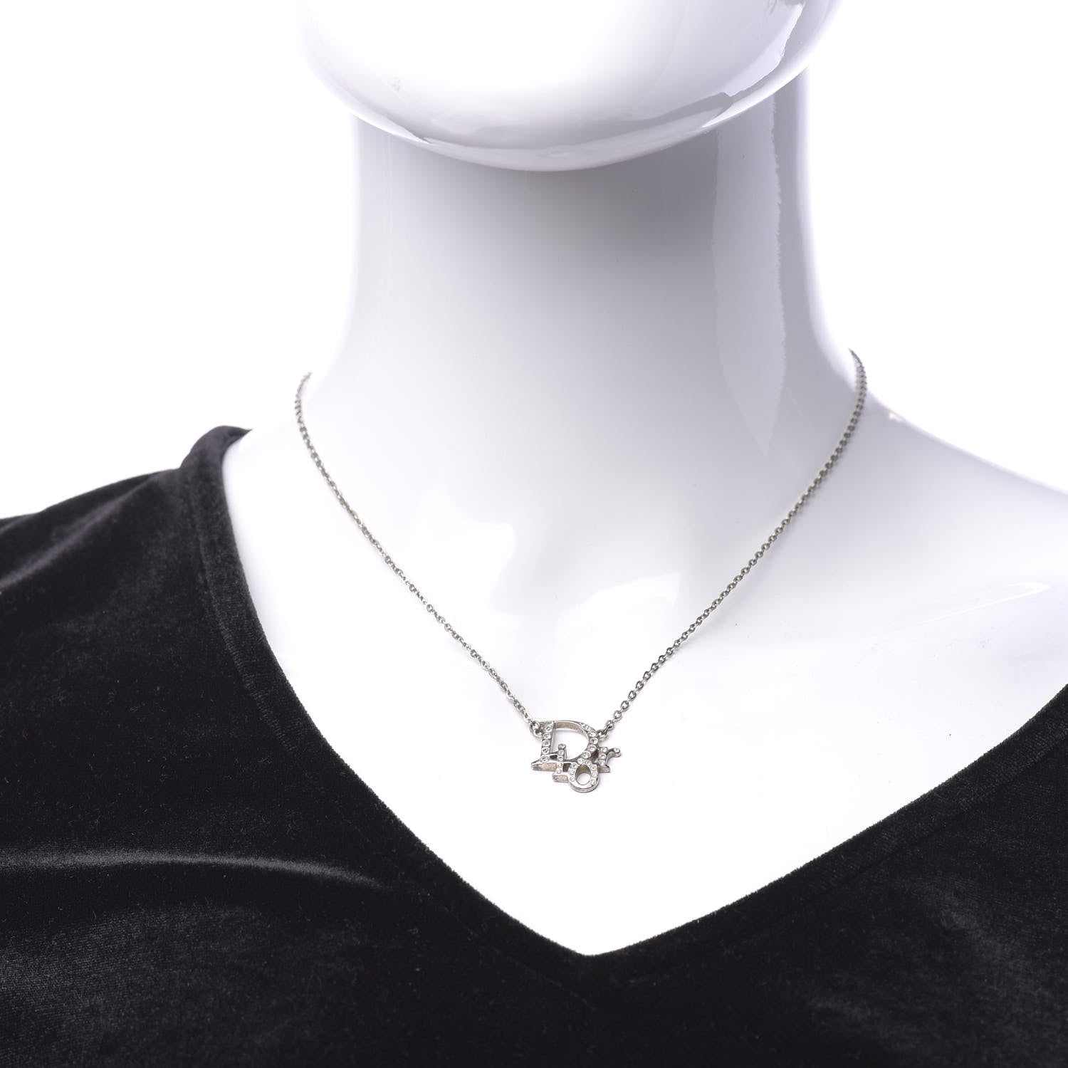 Christian Dior Crystal Logo Necklace Silver 2 of 6