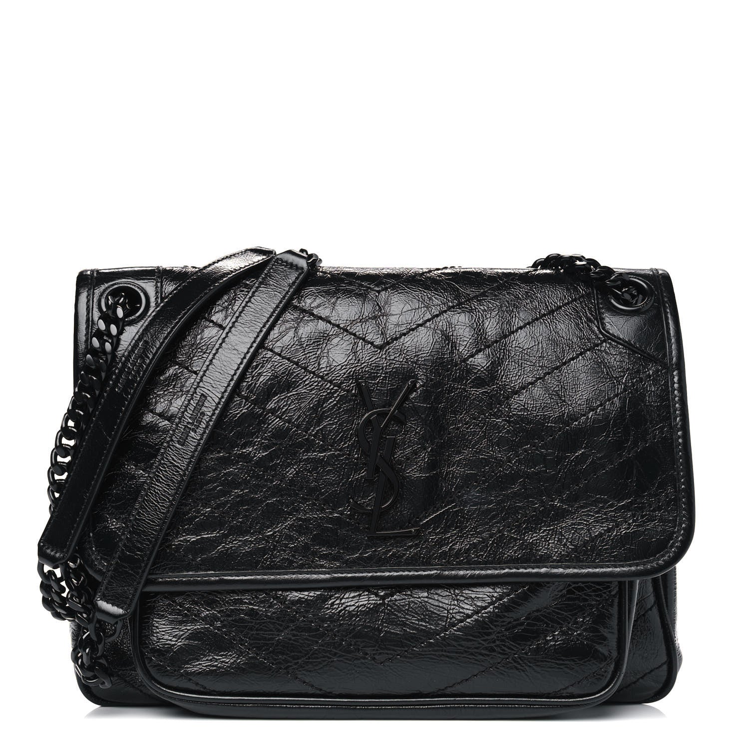 Saint Laurent Crinkled Calfskin Matelasse Monogram Medium Niki Chain Satchel Black 1 of 6