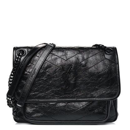 Saint Laurent Crinkled Calfskin Matelasse Monogram Medium Niki Chain Satchel Black 1 of 6
