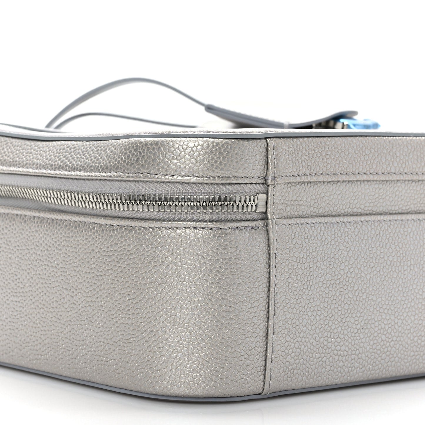 Metallic Caviar Quilted Large CC Filigree Vanity Case Silver