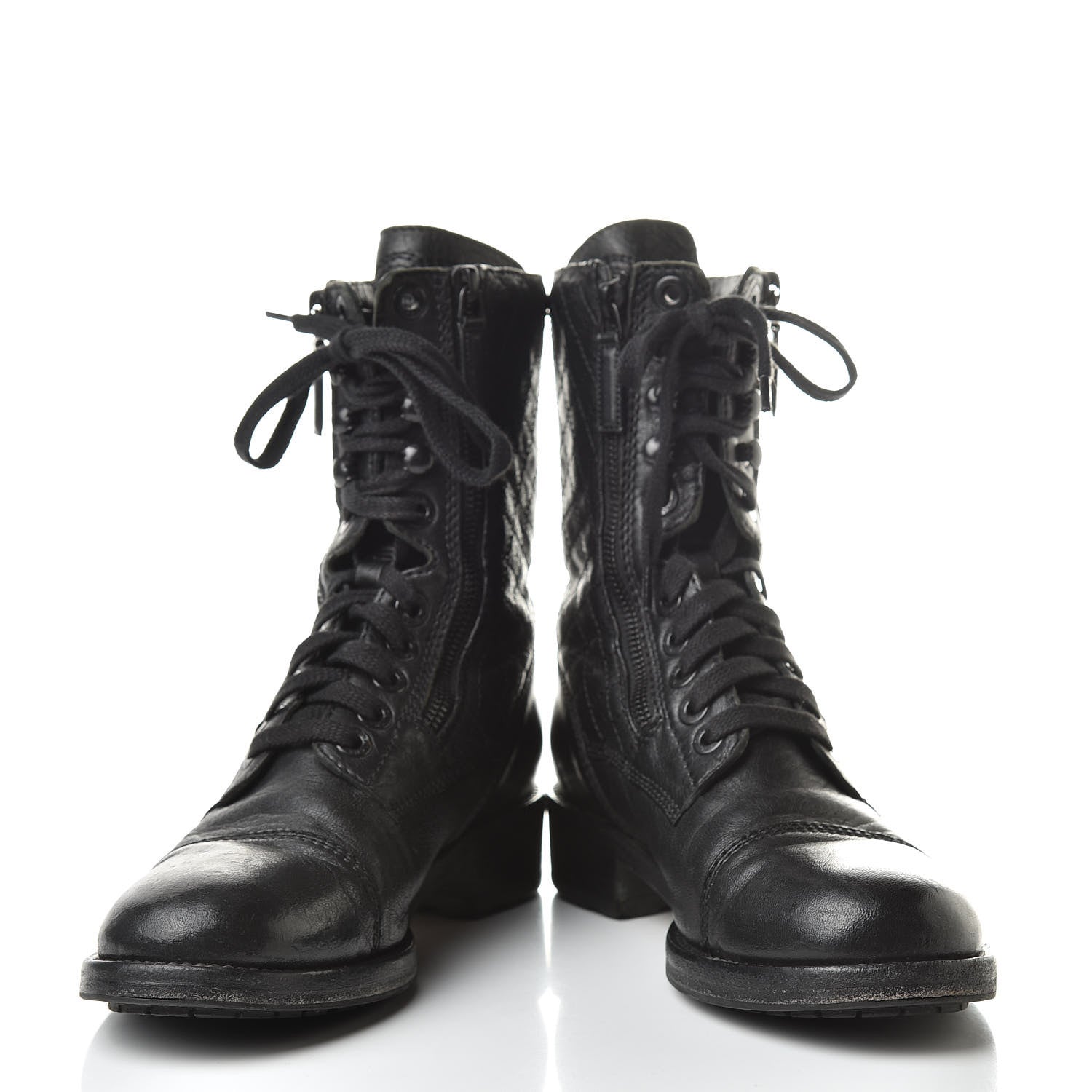Chanel Calfskin Quilted Combat Boots 38.5 Black 5 of 13