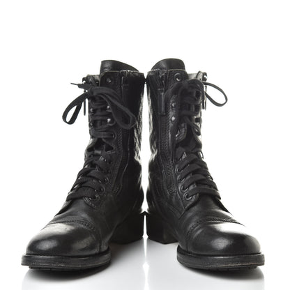 Chanel Calfskin Quilted Combat Boots 38.5 Black 5 of 13
