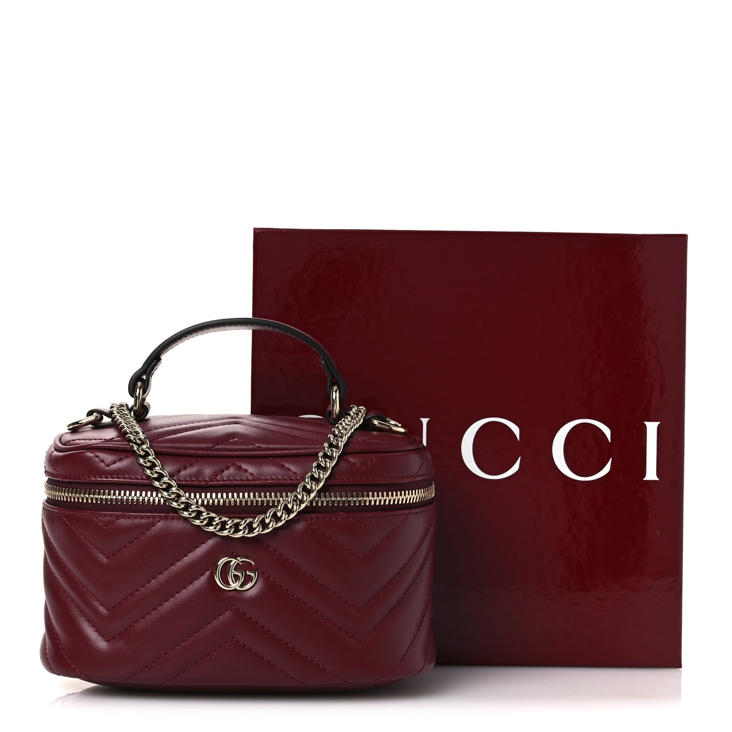 Calfskin Matelasse GG Marmont Vanity Cosmetic Case Burgundy