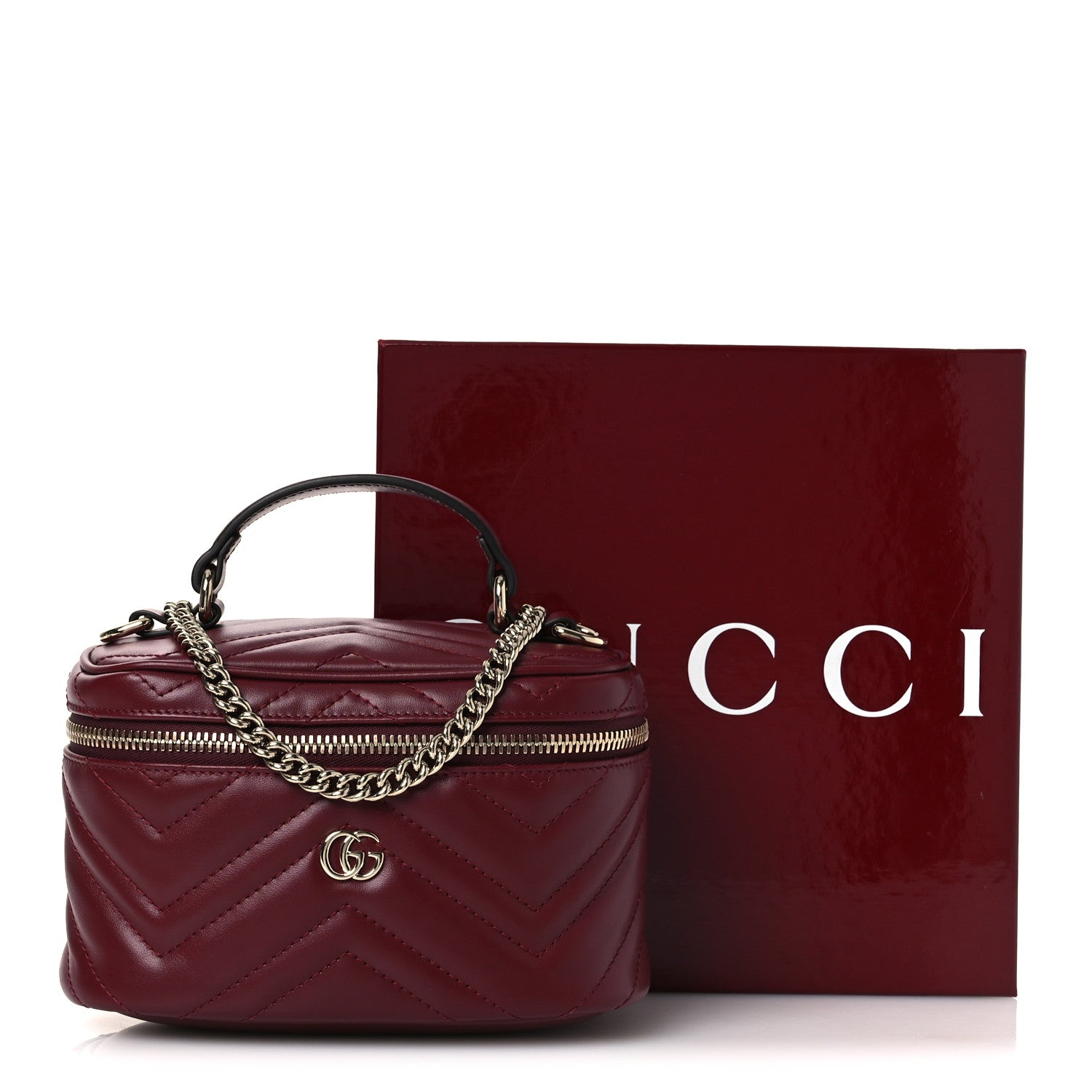 Gucci Calfskin Matelasse GG Marmont Vanity Cosmetic Case Burgundy 12 of 12