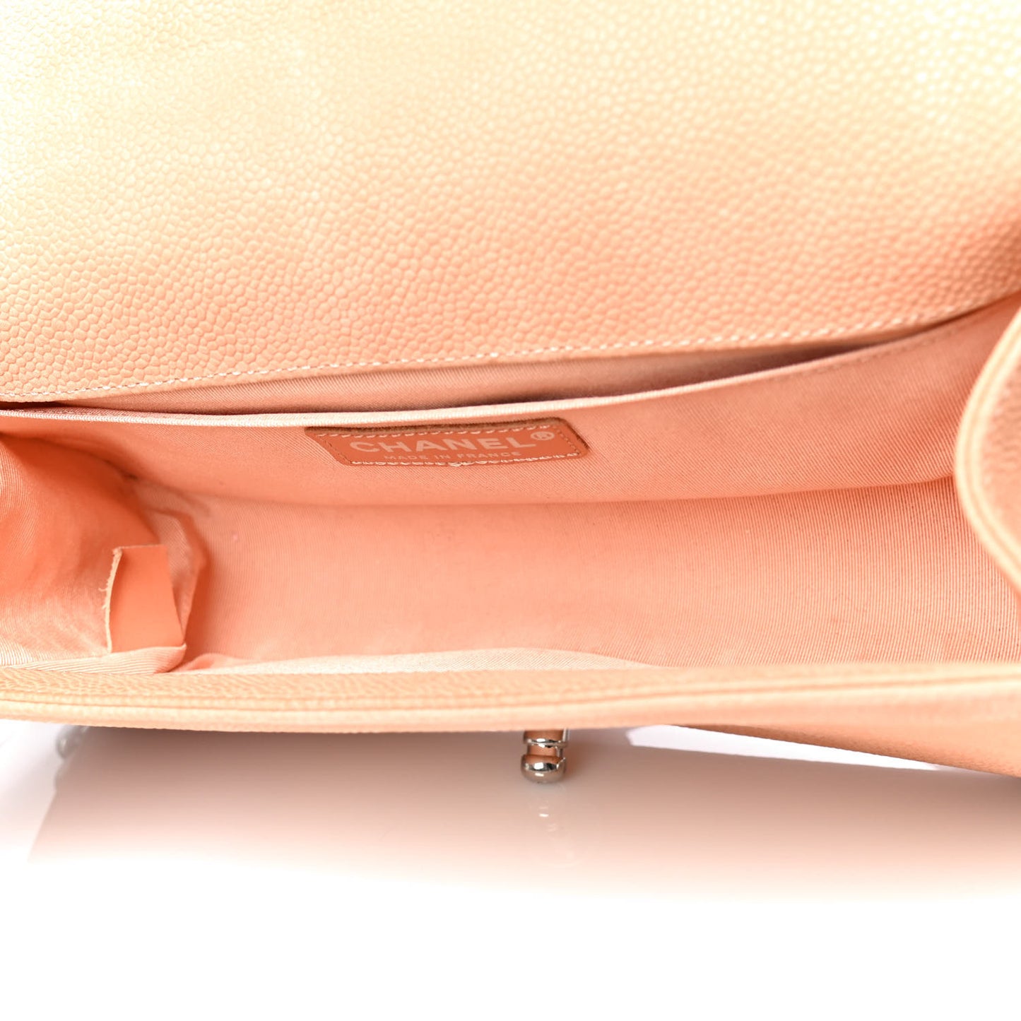 Iridescent Caviar Quilted Medium Boy Flap Beige