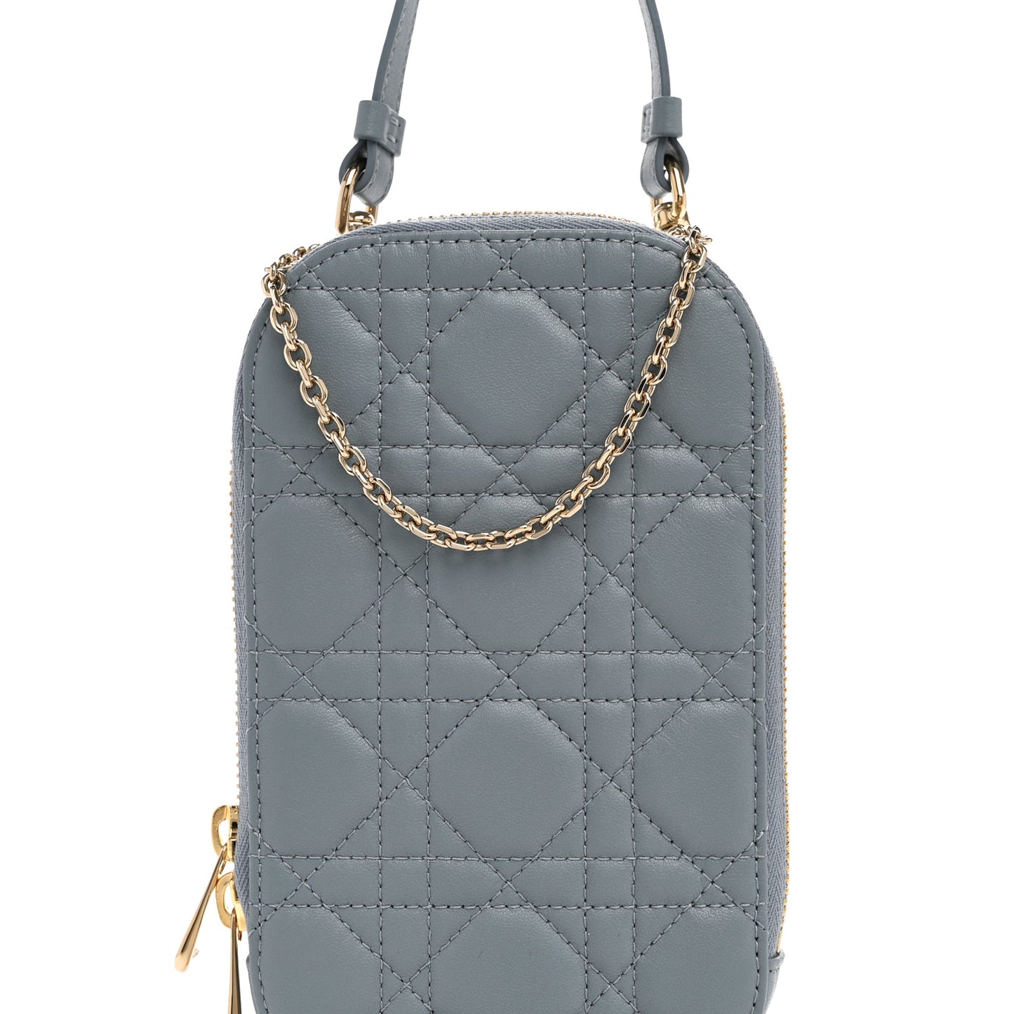 Lambskin Cannage Lady Dior Phone Holder Cloud Blue