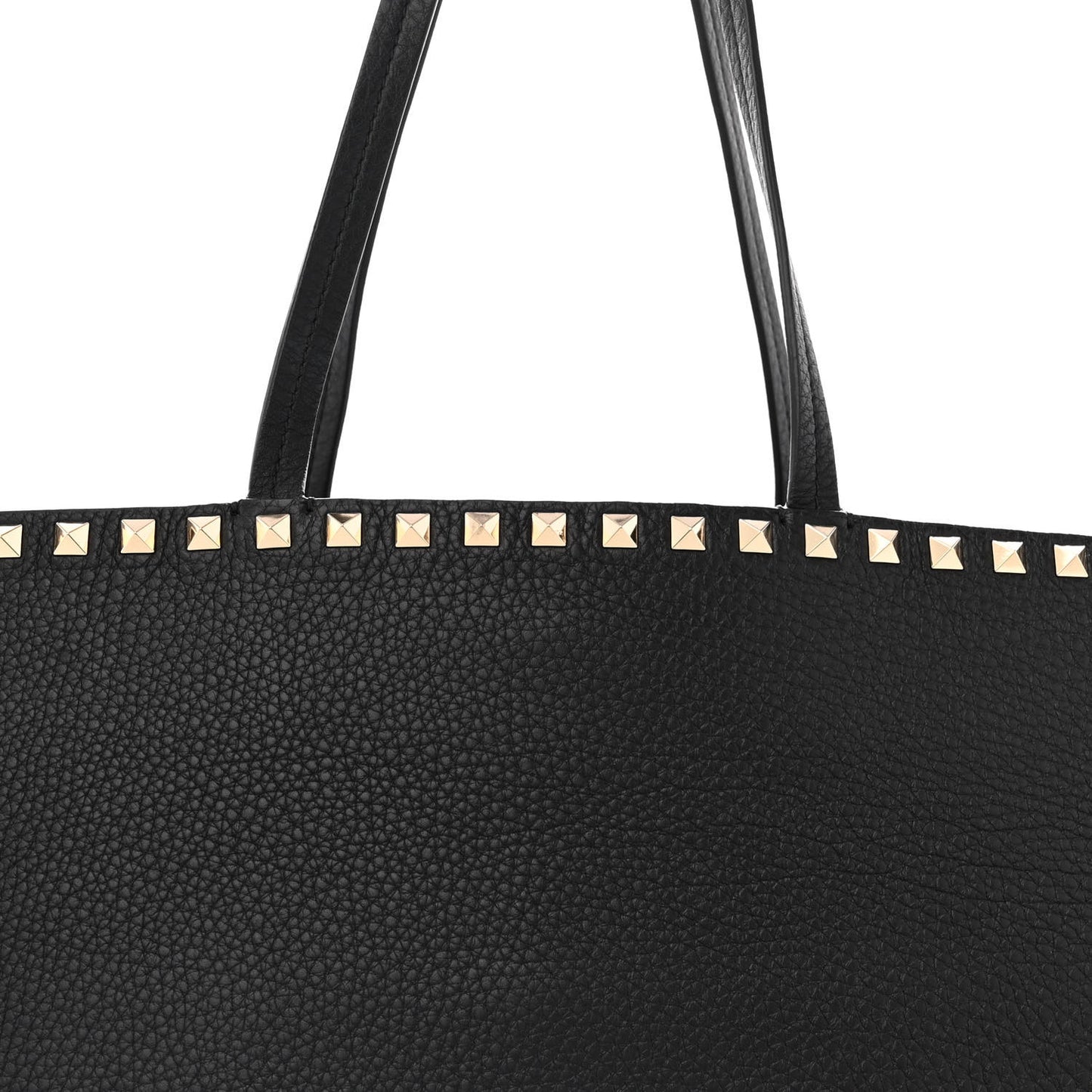 Grained Calfskin Rockstud Shoulder Tote Black