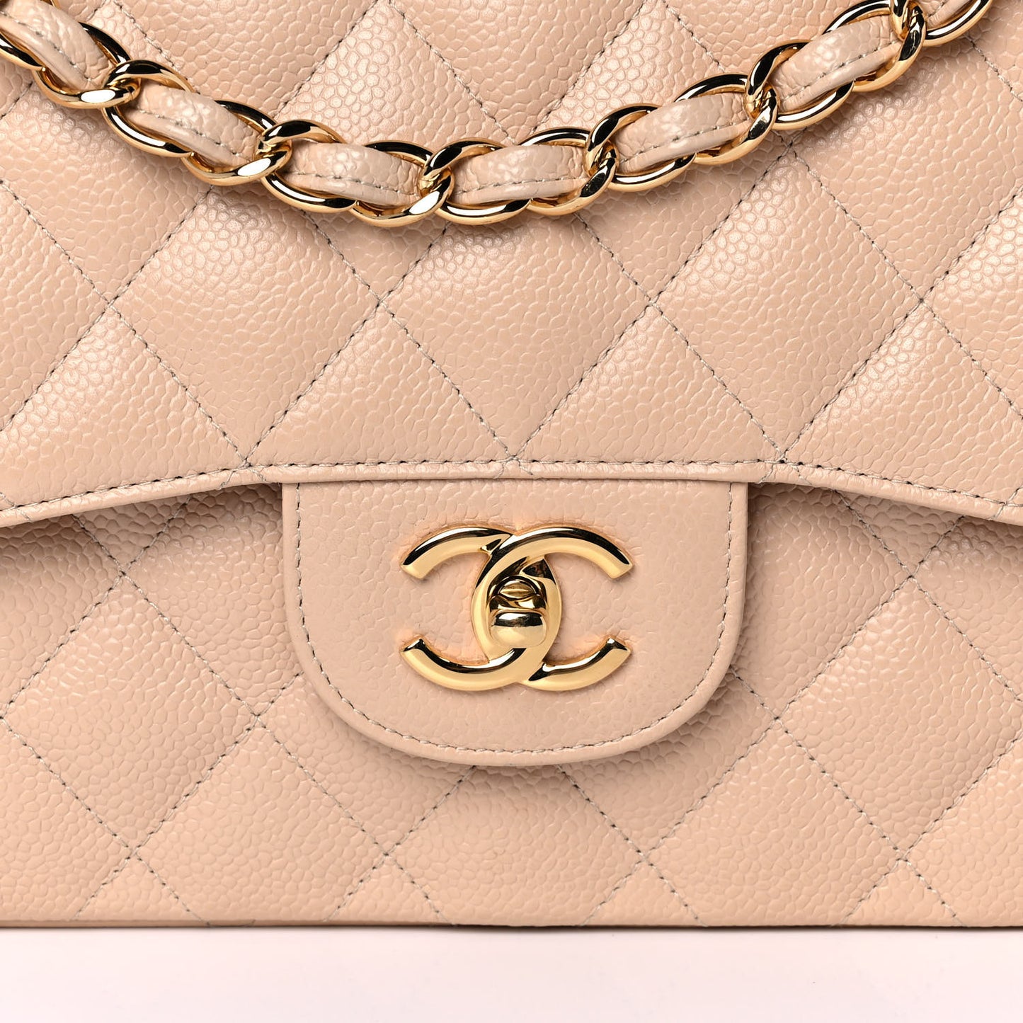Caviar Quilted Jumbo Double Flap Beige Clair